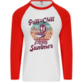 Chill & Grill Funny Summer BBQ Braai Mens L/S Baseball T-Shirt White/Red