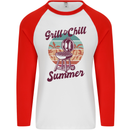 Chill & Grill Funny Summer BBQ Braai Mens L/S Baseball T-Shirt White/Red