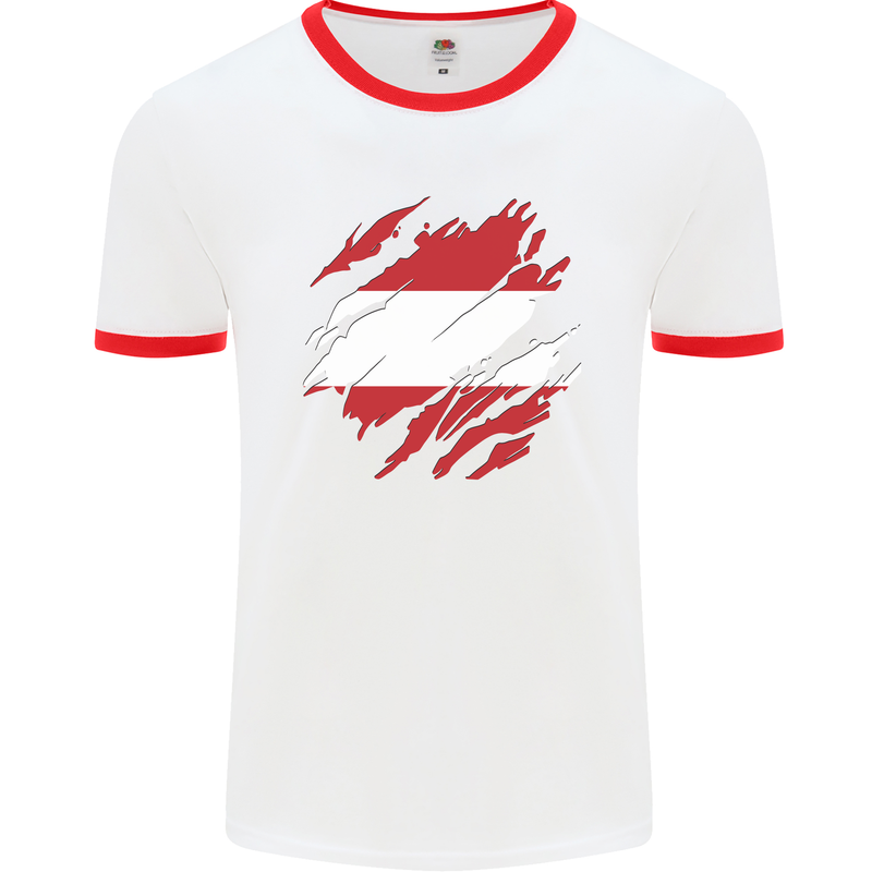 Torn Austria Flag Austrian Day Football Mens Ringer T-Shirt White/Red