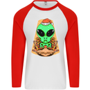 Christmas Alien UFO Santa Space Ship Funny Mens L/S Baseball T-Shirt White/Red