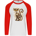 Steampunk Cat Mens L/S Baseball T-Shirt White/Red