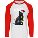 Meowy Christmas Tree Funny Cat Xmas Mens L/S Baseball T-Shirt White/Red