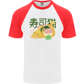 Sushi Cat Mens S/S Baseball T-Shirt White/Red