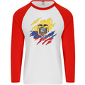 Torn Ecuador Flag Ecuadorian Day Football Mens L/S Baseball T-Shirt White/Red