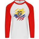 Torn Ecuador Flag Ecuadorian Day Football Mens L/S Baseball T-Shirt White/Red