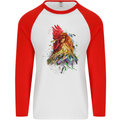 A Chicken Watercolour Mens L/S Baseball T-Shirt White/Red