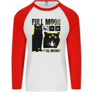 Full Moon Feral Instinct Black Cat Halloween Mens L/S Baseball T-Shirt White/Red