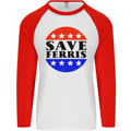 Save Ferris Distressed Funny 80's Movie Mens L/S Baseball T-Shirt White/Red