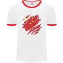 Torn China Flag Chinese Day Football Mens Ringer T-Shirt White/Red
