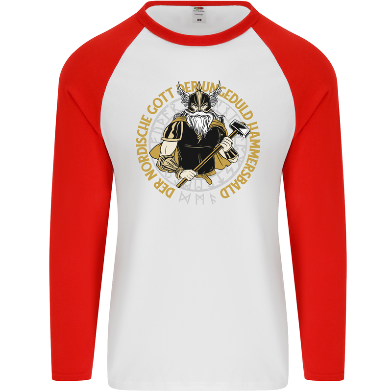 A Viking Man Mens L/S Baseball T-Shirt White/Red