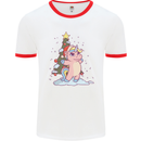 Xmas Unicorn Christmas Tree Mens Ringer T-Shirt White/Red