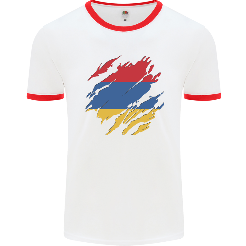 Torn Armenia Flag Armenian Day Football Mens Ringer T-Shirt White/Red