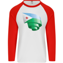 Curled Djibouti Flag Djiboutians Day Football Mens L/S Baseball T-Shirt White/Red