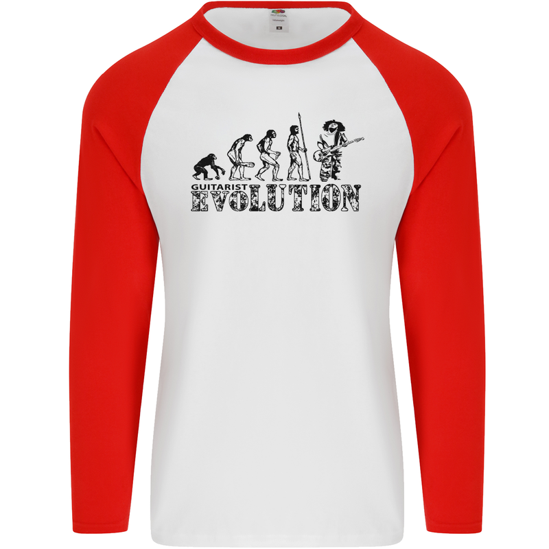 Evolution of a Guitarist Guitarist Electric Mens L/S Baseball T-Shirt White/Red