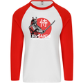 Bushido Samurai Warrior Sword Ronin MMA Mens L/S Baseball T-Shirt White/Red