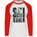 Ski Queen Funny Skiing Mens L/S Baseball T-Shirt White/Red