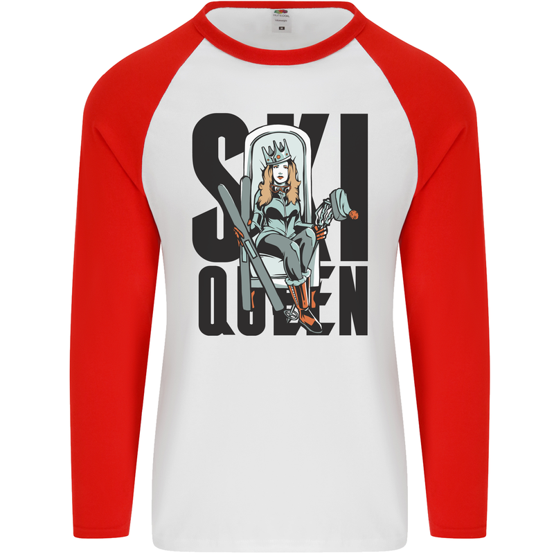 Ski Queen Funny Skiing Mens L/S Baseball T-Shirt White/Red