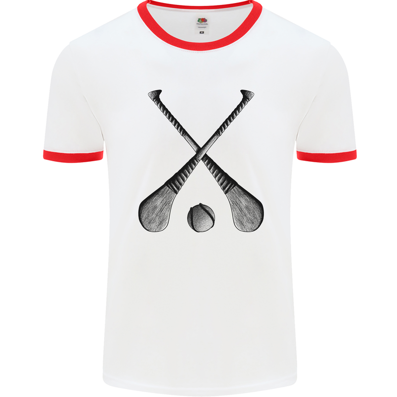 Hurling Bats and Ball Mens Ringer T-Shirt White/Red