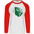 Curled Pakistan Flag Pakistani Day Football Mens L/S Baseball T-Shirt White/Red