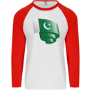 Curled Pakistan Flag Pakistani Day Football Mens L/S Baseball T-Shirt White/Red