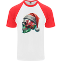 Welsh Christmas Skull Xmas Wales Flag Biker Rugby Mens S/S Baseball T-Shirt White/Red