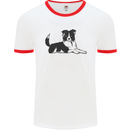 A Border Collie Dog Lying Down Mens Ringer T-Shirt White/Red