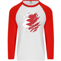 Torn Bahrain Flag Bahraini Day Football Mens L/S Baseball T-Shirt White/Red