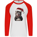 Christmas Staffy Staffordshire Bull Terrier Dog Mens L/S Baseball T-Shirt White/Red