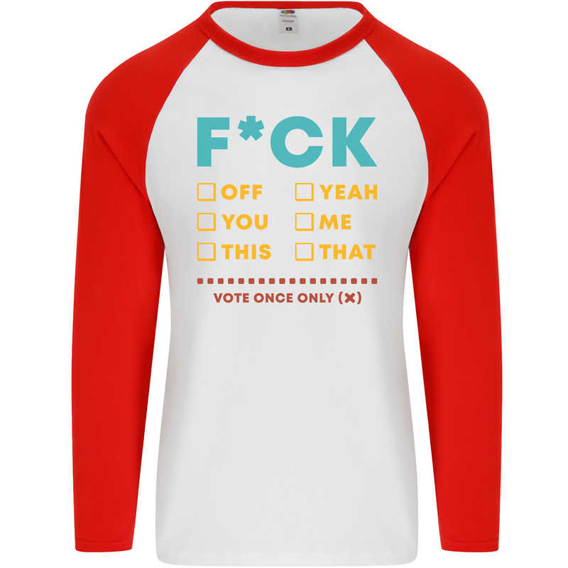 Fook Off Yeah You Me This Funny Offensive Mens L/S Baseball T-Shirt White/Red