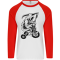 Grim Reaper Trike Bicycle Cycling Gothic Mens L/S Baseball T-Shirt White/Red