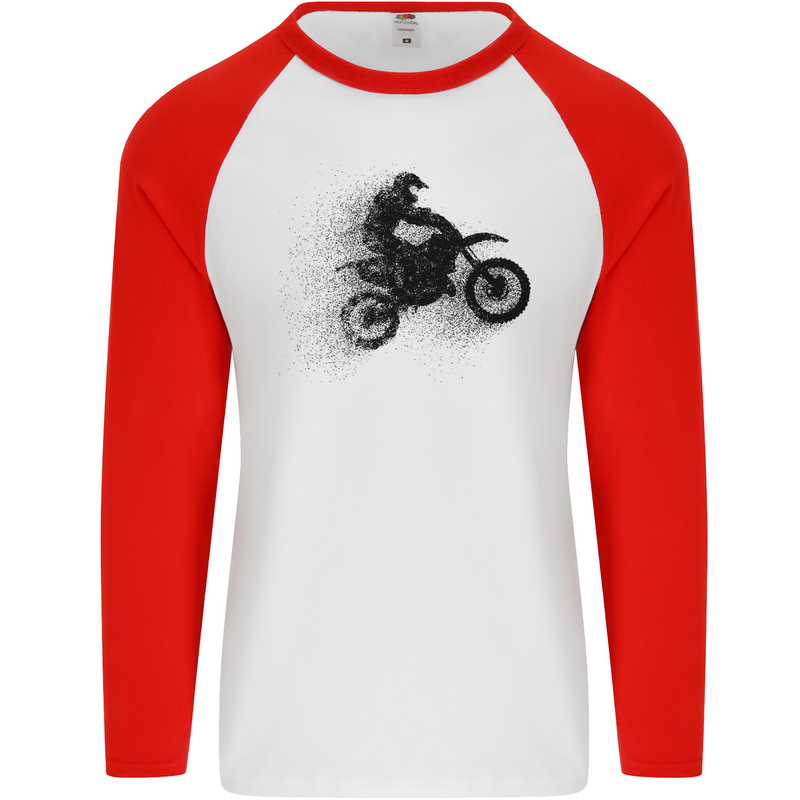 Abstract Motocross Rider Dirt Bike Mens L/S Baseball T-Shirt White/Red