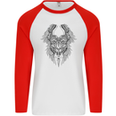 Two Roman Skulls Mens L/S Baseball T-Shirt White/Red
