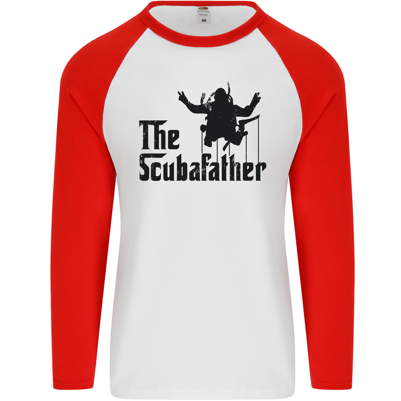 The Scuba Father Day Funny Diver Diving Mens L/S Baseball T-Shirt White/Red