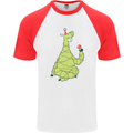 A Llama Wearing a Christmas Hat Xmas Mens S/S Baseball T-Shirt White/Red