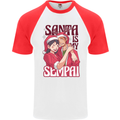 Santa is My Sempai Funny Anime Christmas Xmas Mens S/S Baseball T-Shirt White/Red