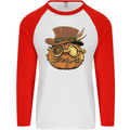 Steampunk Pumpkin Halloween Mens L/S Baseball T-Shirt White/Red