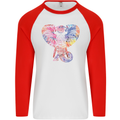 Mandala Art Elephant Contemporary Mens L/S Baseball T-Shirt White/Red