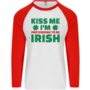 Kiss Me I'm Pretending to Be Irish Mens L/S Baseball T-Shirt White/Red