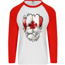 Gym Canadian Maple Leaf Flag Muscles Canada Mens L/S Baseball T-Shirt White/Red