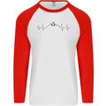 Mountain ECG Hiking Trekking Climbing Pulse Mens L/S Baseball T-Shirt White/Red