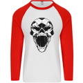 A Football Skull Soccer Footy Mens L/S Baseball T-Shirt White/Red