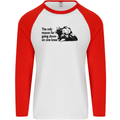 Biker Going Down on One Knee Motorcycle Mens L/S Baseball T-Shirt White/Red