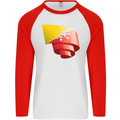 Curled Bhutan Flag Bhutanese Day Football Mens L/S Baseball T-Shirt White/Red