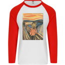 Hipster Scream Painting Mens L/S Baseball T-Shirt White/Red
