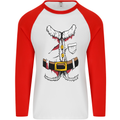 Christmas Santa Claus Fancy Dress Costume Mens L/S Baseball T-Shirt White/Red