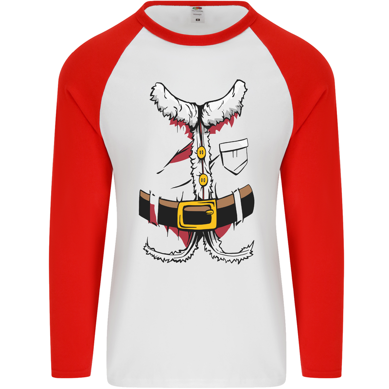 Christmas Santa Claus Fancy Dress Costume Mens L/S Baseball T-Shirt White/Red