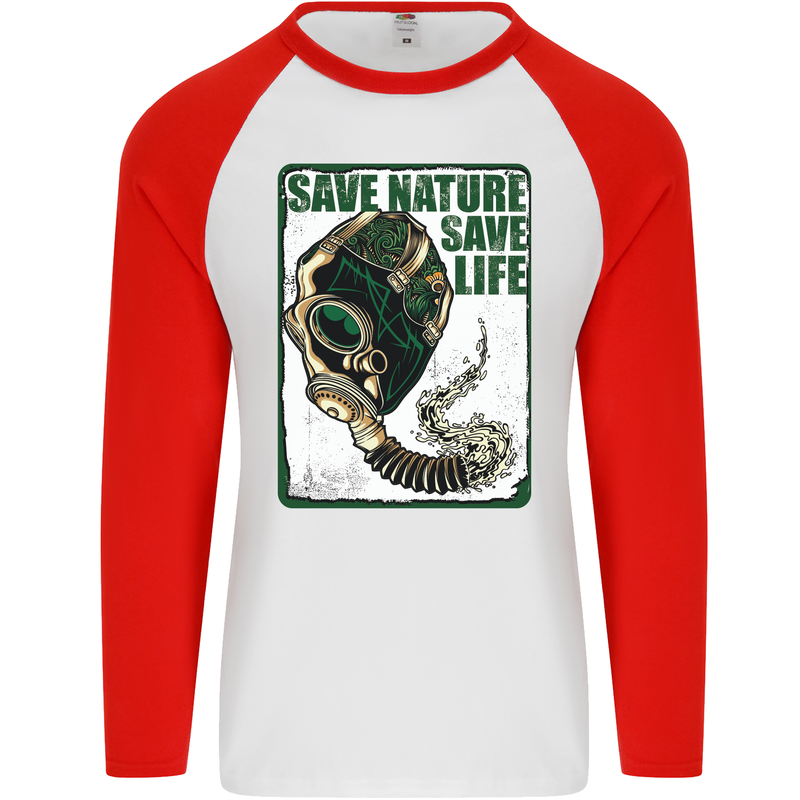 Save Nature Environment Climate Change Life Mens L/S Baseball T-Shirt White/Red