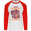 Early Drinkin' Quick Drunken Funny Beer Alcohol Mens L/S Baseball T-Shirt White/Red