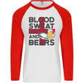 Blood Sweat Rugby and Beers England Funny Mens L/S Baseball T-Shirt White/Red