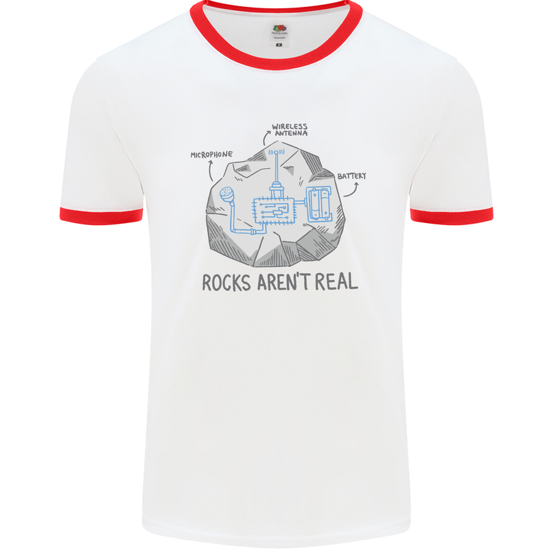 Rocks Aren't Real Funny Conspiracy Theory Mens Ringer T-Shirt White/Red